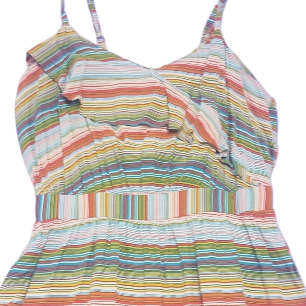 Multicolor Striped Spaghetti Strap Midi Fit and Flare Dress - Sz M